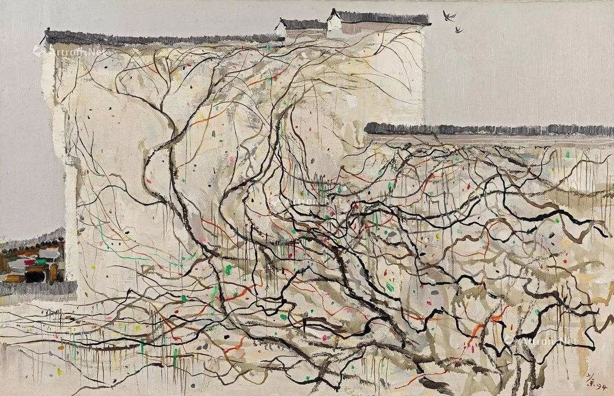 吴冠中的国画作品中,多用线条,而其线条多以柔美,合其所绘江南,甚是