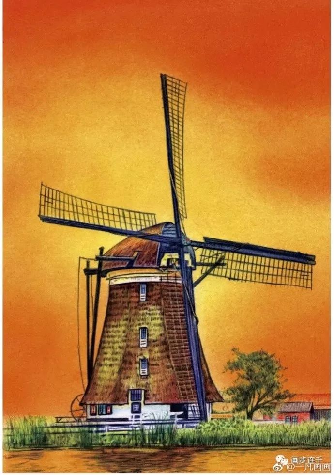 彩铅教程荷兰大风车
