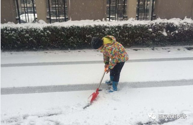 雪地里的小小志愿者南京很暖一起扫雪最新大雪又要来了