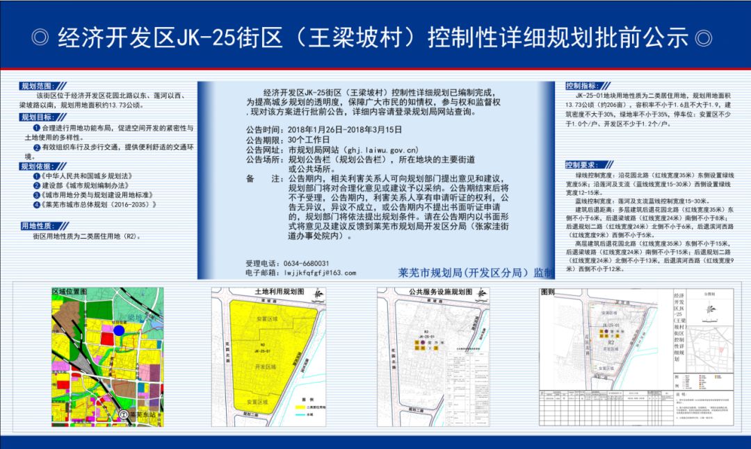 1月26日,莱芜市规划局网站发布了 经济开发区jk-25(王梁坡村) 控制性