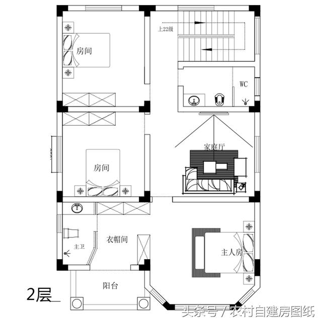 带堂屋二层半农村小别墅设计图,6房3厅4卫,布局挑出毛病算我输