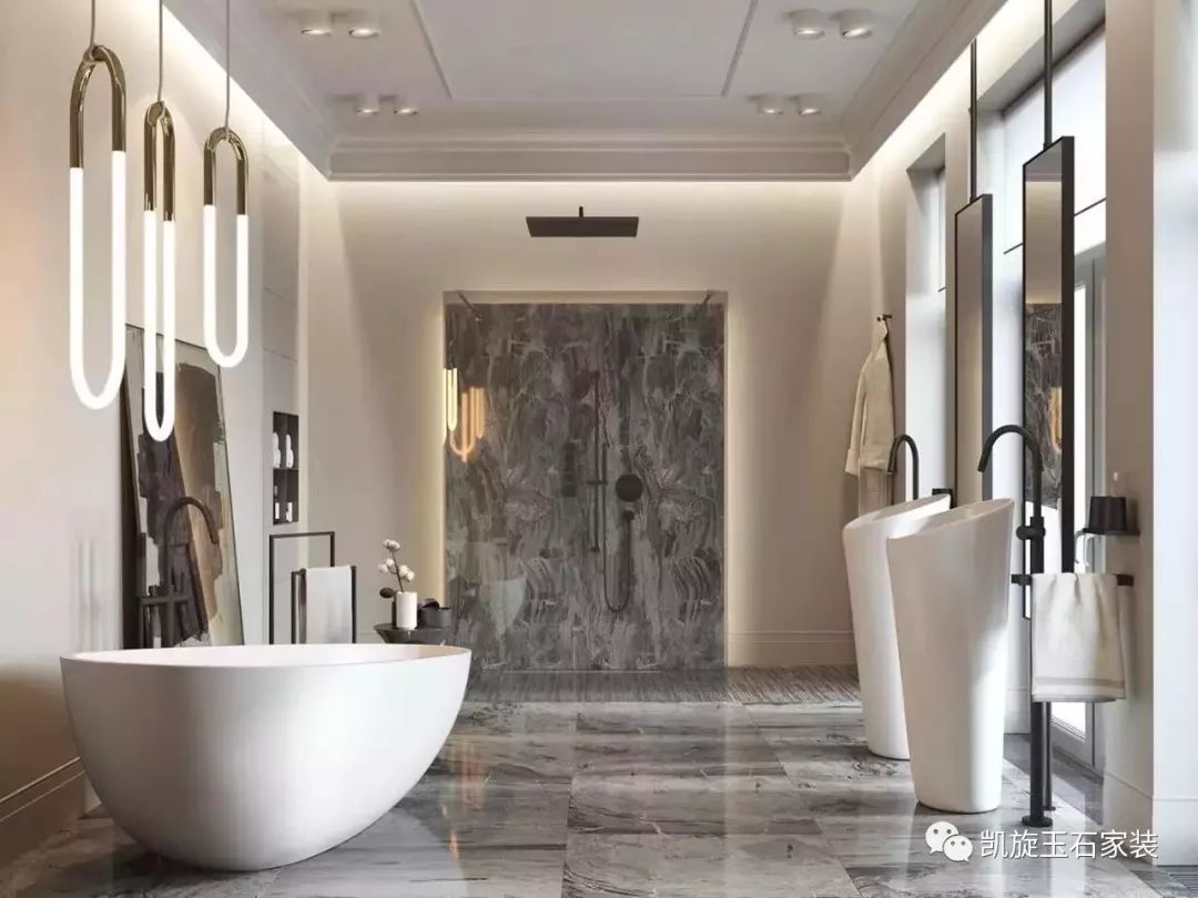 天然石材的纹理自然大方,浴室墙面的使用效果非常好.