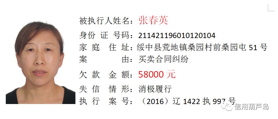 又一批葫芦岛老赖被曝光