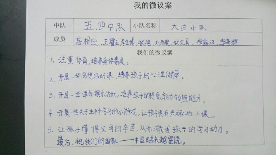 小议案展大将之风—高新区长椿路小学微议案活动