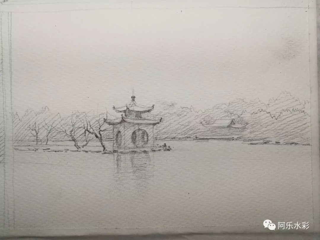 水彩小画——扬州瘦西湖雪景