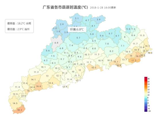 广东105个站点发布低温预警信号