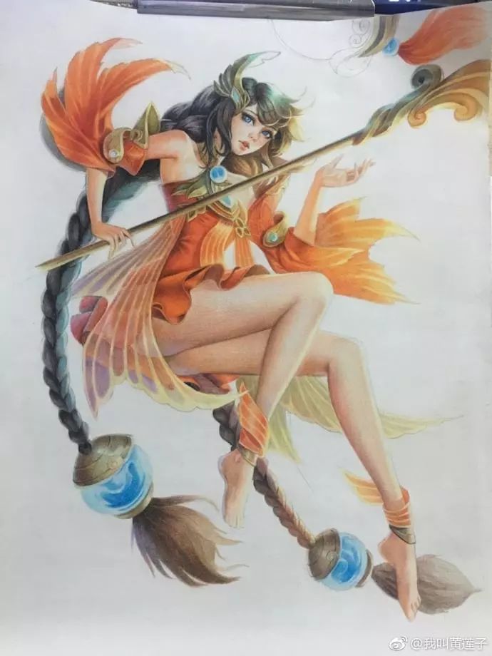 微博上的一名画师用马克笔,画出了王者荣耀里的两个女神——孙尚香和