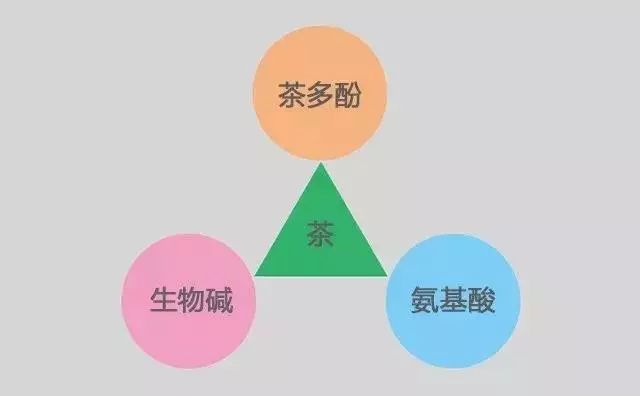 图中标绿色的三种成分:茶多酚(主要是儿茶素,生物碱(主要是咖啡碱)