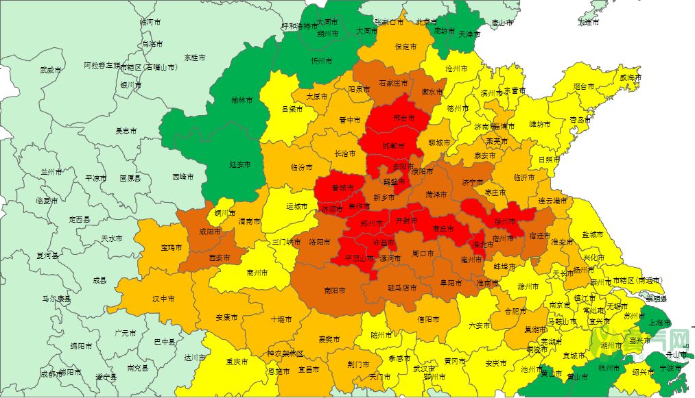 与上几次污染过程类似: 28日本次污染主要发生在河南省与河北省各城市