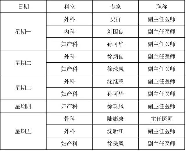 长兴第二医院2月份专家门诊一览表