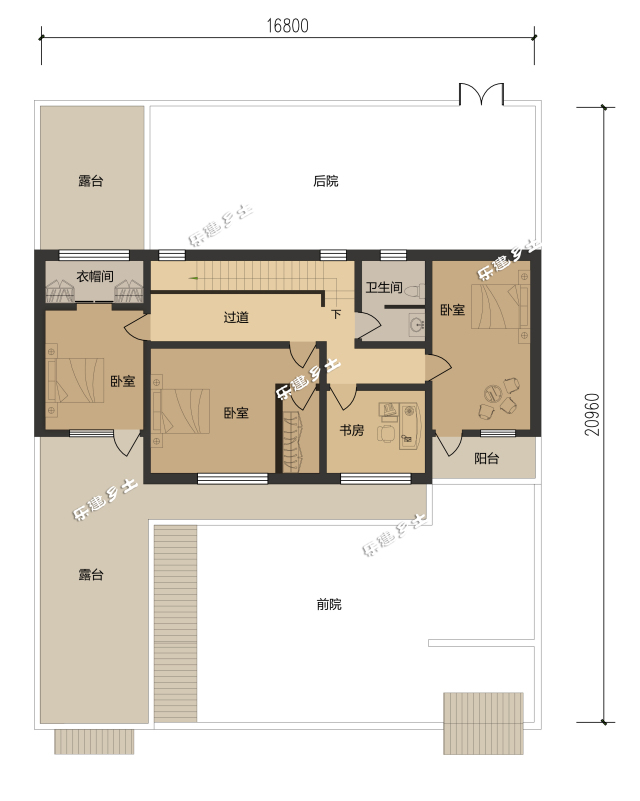 二层平面图 该案例为"黔北风格"建筑,黔北民居"由小青瓦,坡面屋