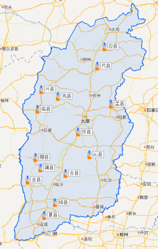 临汾市 古县;2.临汾市 吉县;3.临汾市 蒲县;4.临汾市 隰县; 5.