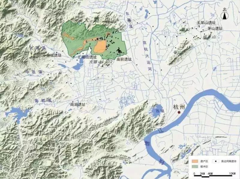 良渚古城遗址及周边地形示意图