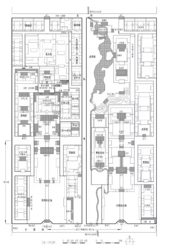 ▼ 带花园四合院 贾府建大观园前总平面图 如意门砖雕