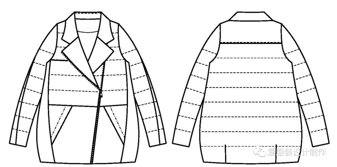 女士翻领茧形羽绒服的结构图纸