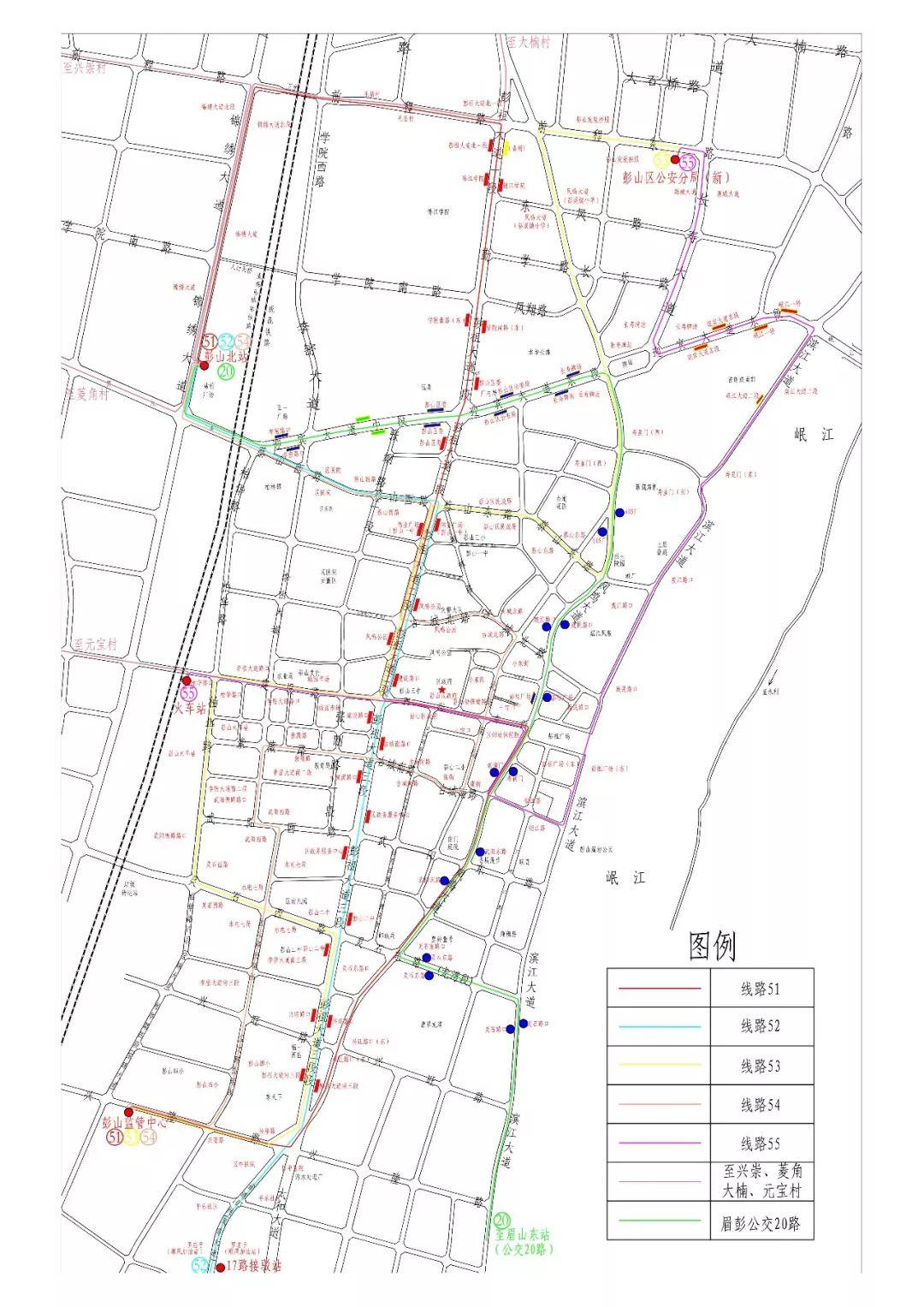 1 规划线路: 新规划公交线路9条:城市公交线路5条,社区公交线路4条.