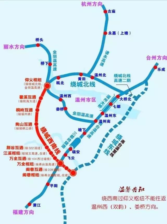 另外,三溪互通连接瓯海大道,潘桥互通连接福州路,陶山互通连接瑞枫