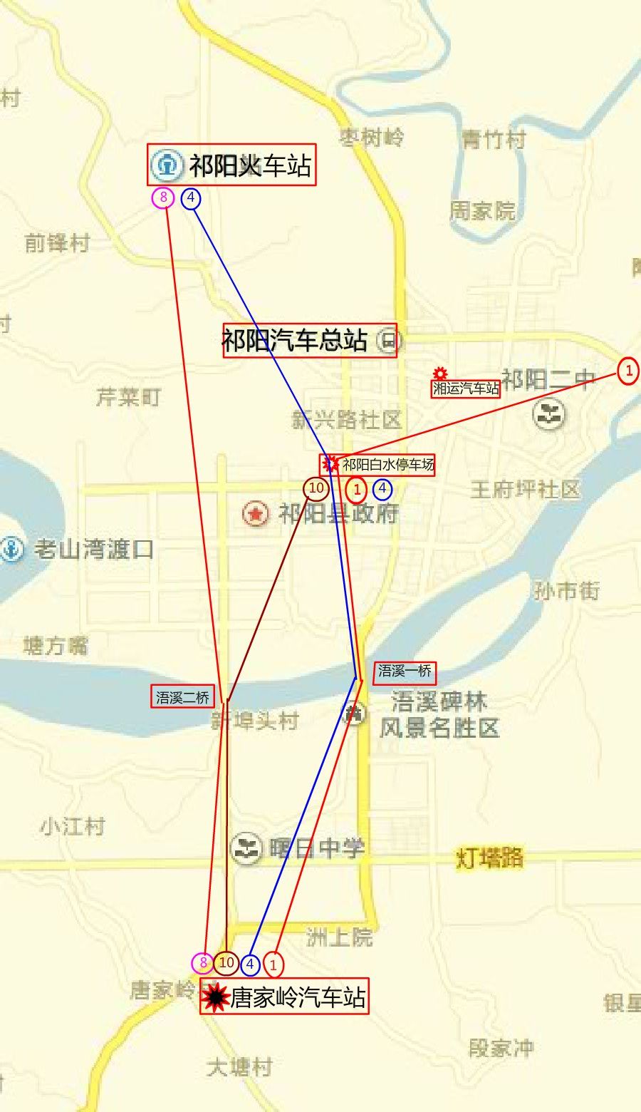 图解祁阳唐家岭汽车站及最近4条调整线路的公交车!