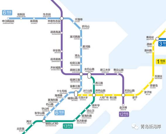 天目山路站换乘12号线 根据规划,未来青岛西海岸将拥有5条地铁线 地铁