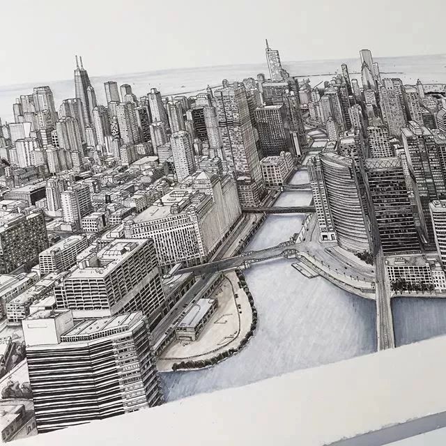 还原城市建筑景观她画了很多的大型建筑她擅长画建筑来自英国的一位