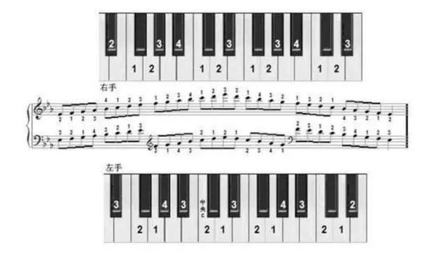 1 音阶 数字是双手在琴键上的指法哦~ 2 主要的三个和弦:降e  一级