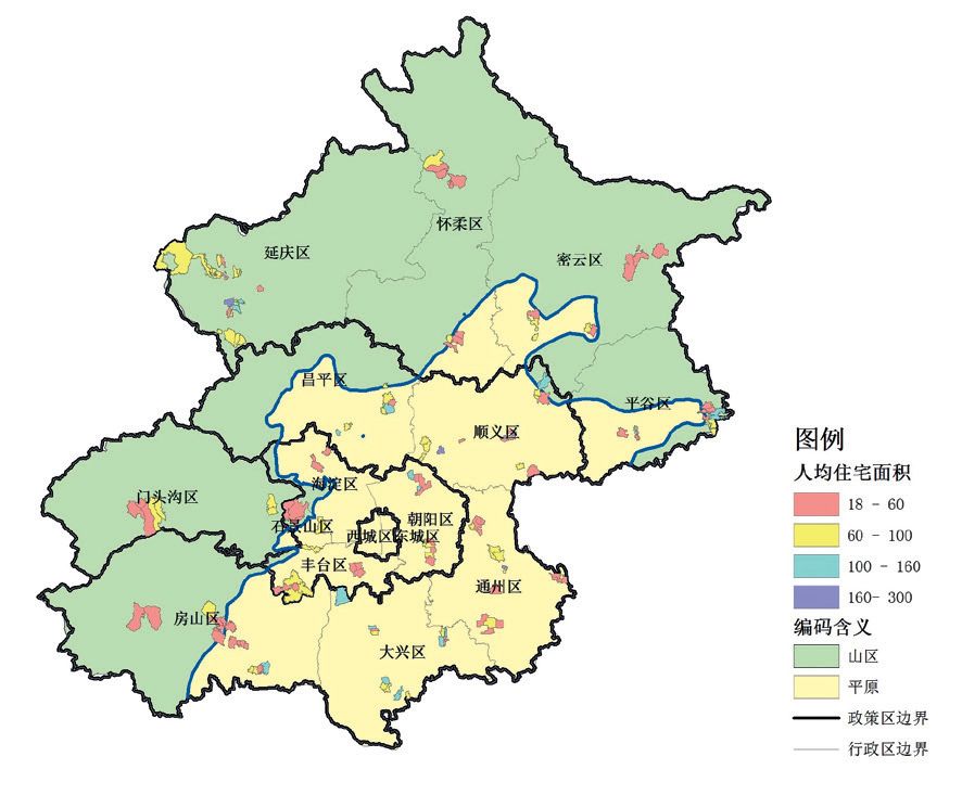 人均宅基地面积空间分布图抽样调查数据显示,北京市人均宅基地面积及