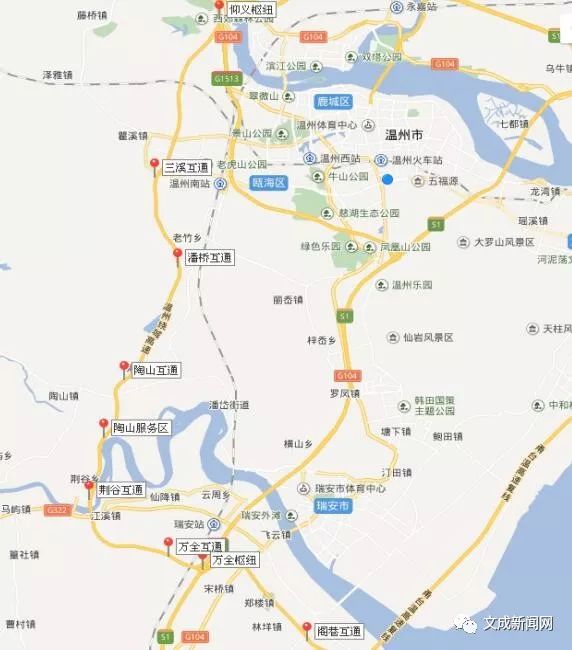 陶山互通接瑞枫公路,荆谷互通接322国道,江溪枢纽接龙丽温高速瑞文段