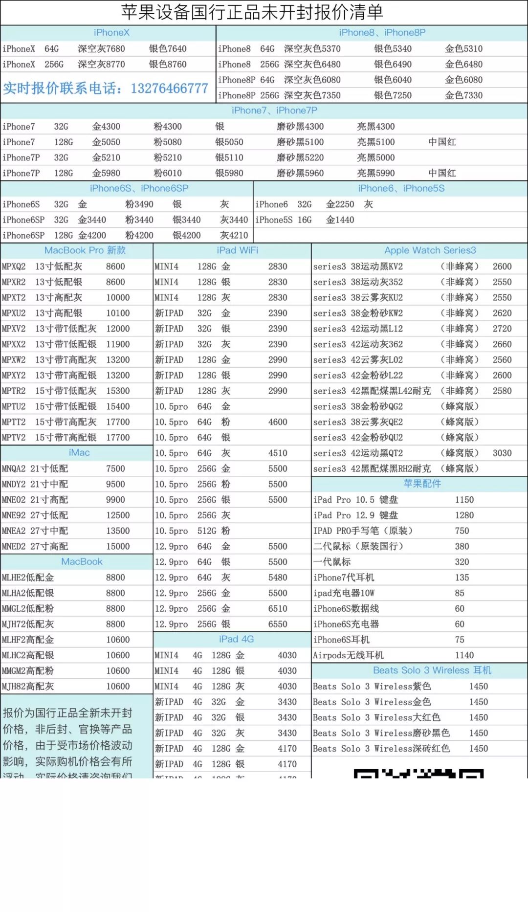 2018年2月3日 苹果手机及配件等价格