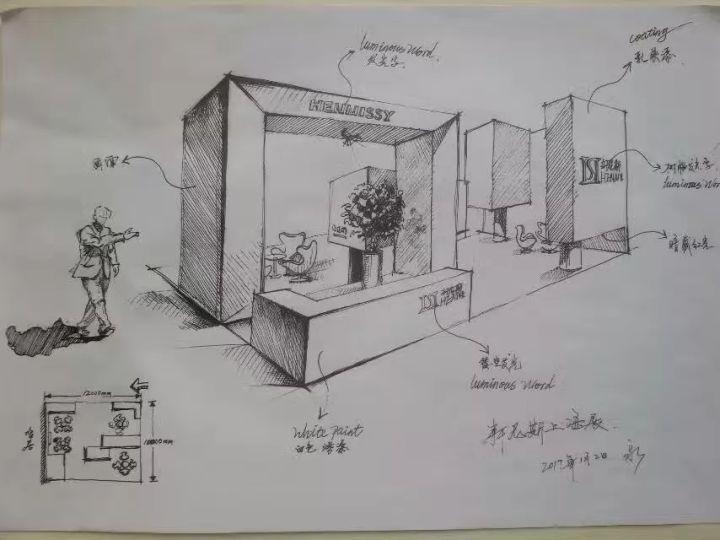 大黄蜂展览案例分享-展台设计手稿图 有些设计师把手稿画成了照片 也