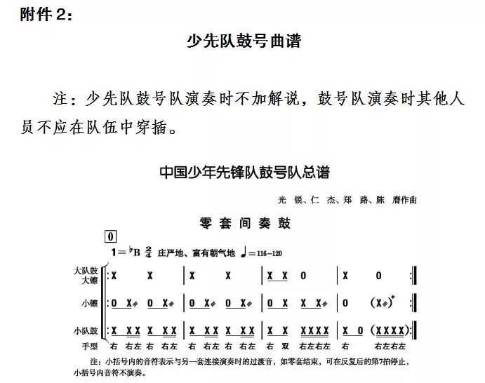 小学三年级以下少先队鼓号队可先学习第一套开场曲和第二套进行曲,并