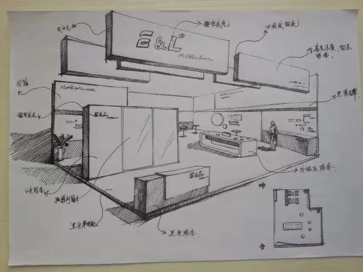 大黄蜂展览案例分享-展台设计手稿图