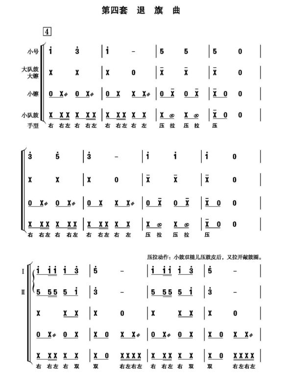 号队可先学习第一套开场曲和第二套进行曲,并分别在出旗和退旗时使用