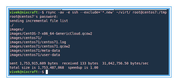 scp exclude files but using rsync exclude command