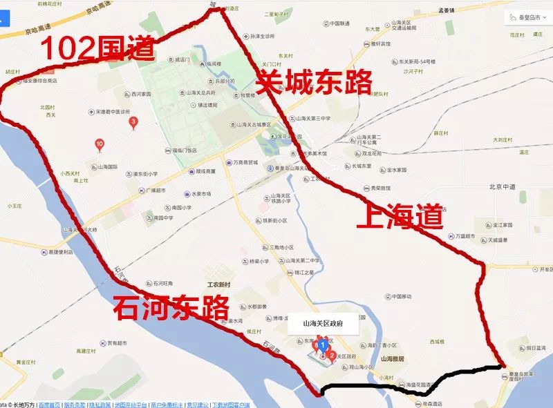 山海关区禁止在滨海大道与新河路交叉口(不含)以南——新河路(不含)