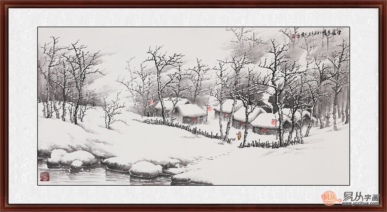 吴大恺精心力作国画雪景山水画《雪蕴乡情》作品选自:【易从网】