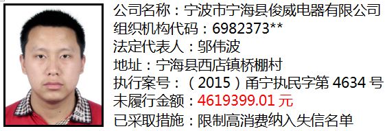 曝光名单宁海县人民法院