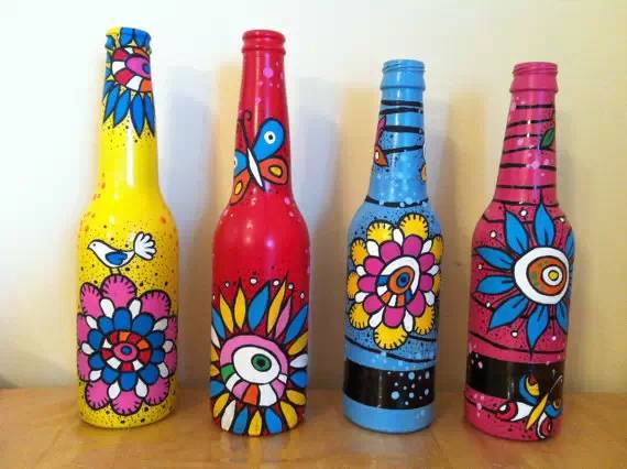 瓶子手工幼儿园手工作品绚丽多彩的瓶子画太美了