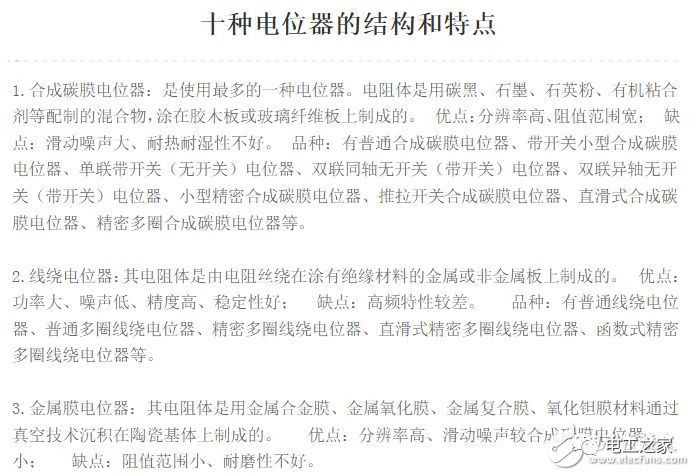 电位器工作原理结构判断电位器的好坏分类接线图主要参数