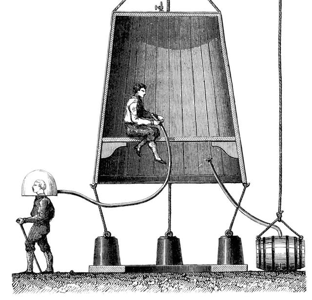 16世纪时,西方人利用气压原理,造出了第一台潜水钟.