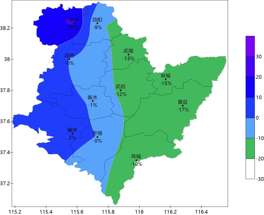 衡水市2017年降水量距平(%)灾害性天气时有发生据统计,2017年全市