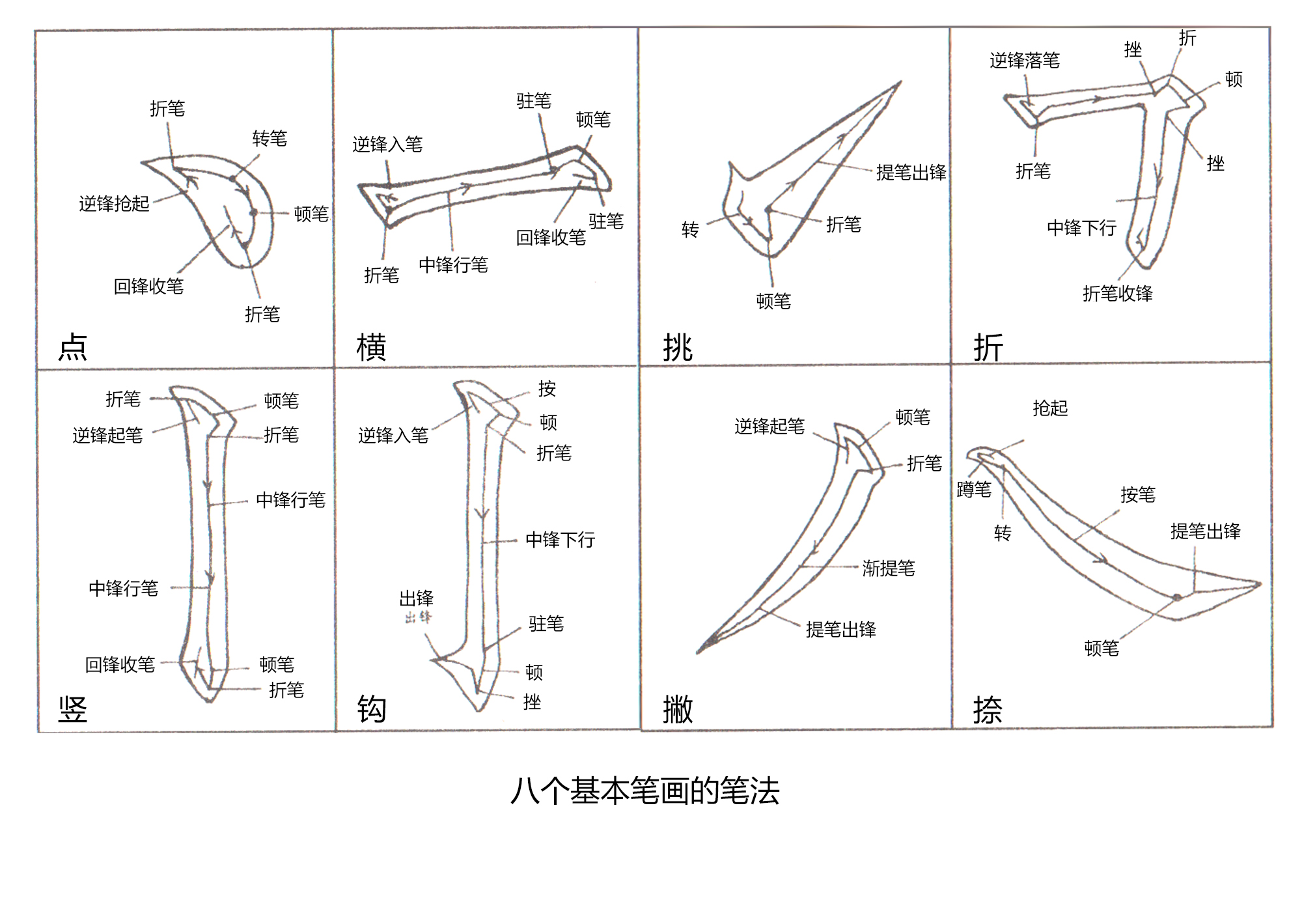 81八个基本笔画的写法