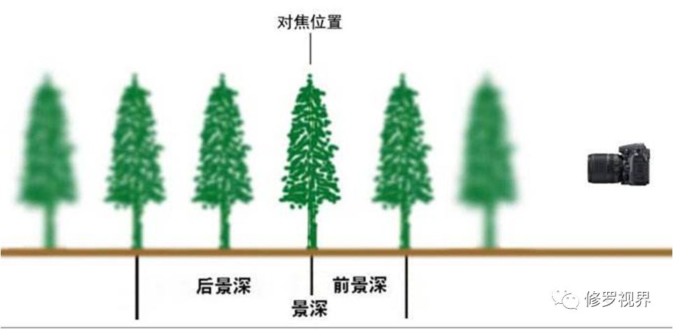 后景深:从对焦点至后面的最远清晰点为后景深;   前景深的清晣范围