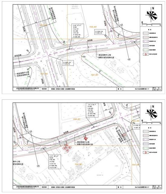 用地边界为基点,局部北拓高青路(西营南路--长清路)原规划道路红线,使