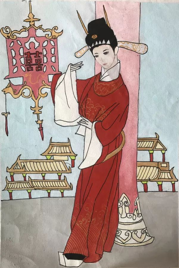 水粉画《女驸马》