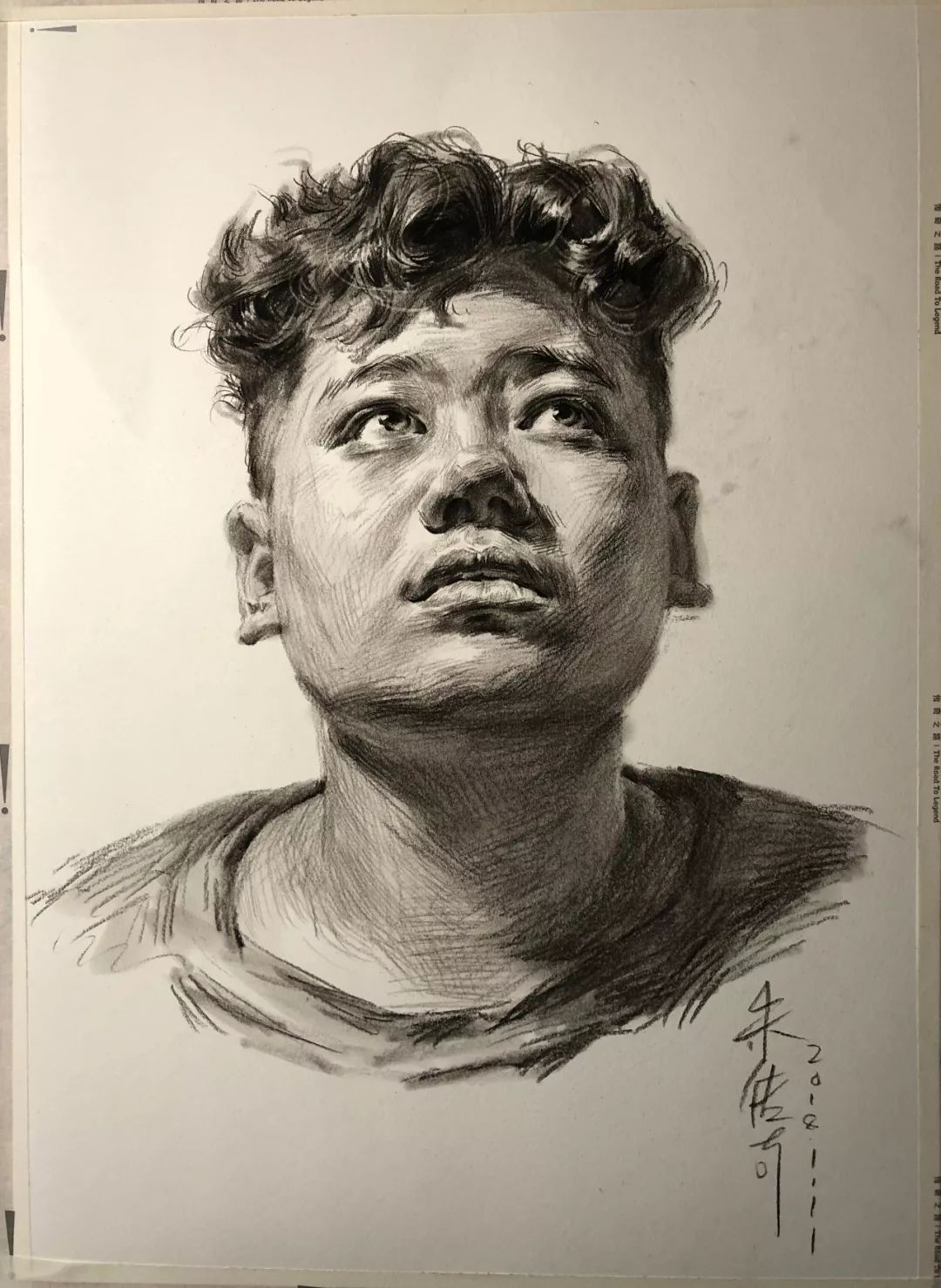 北京校尉画室素描头像线上作业|四分之三侧男青年