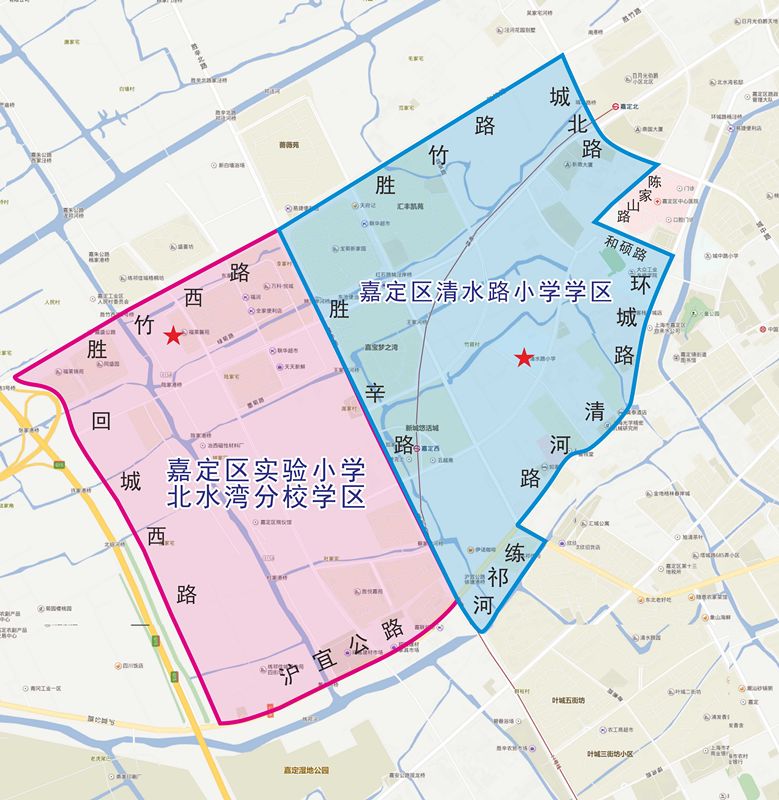 为学校所在位置六里村,青冈村未显示在图中菊园新区调整后学区范围