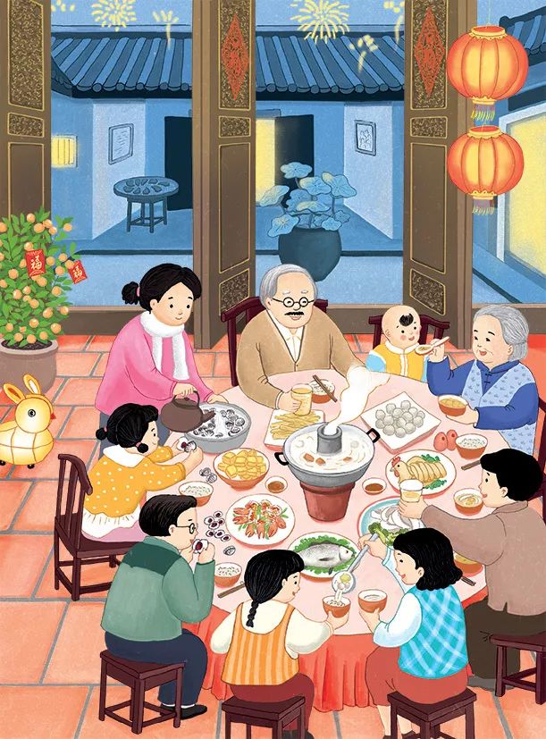 吃年夜饭,是春节家家户户最热闹愉快的时候.