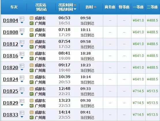 成都坐高铁飙省内国内40多个城市!票价,车次