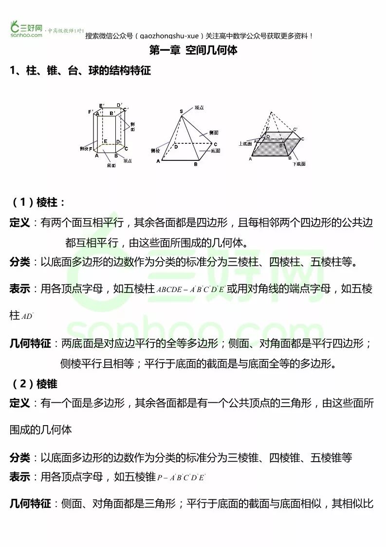 空间几何体公式大总结,赶紧看看! 责任编辑