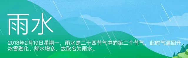 我们今天迎来了 二十四节气中的第二个节气 "雨水" 雨水,表示两层意思